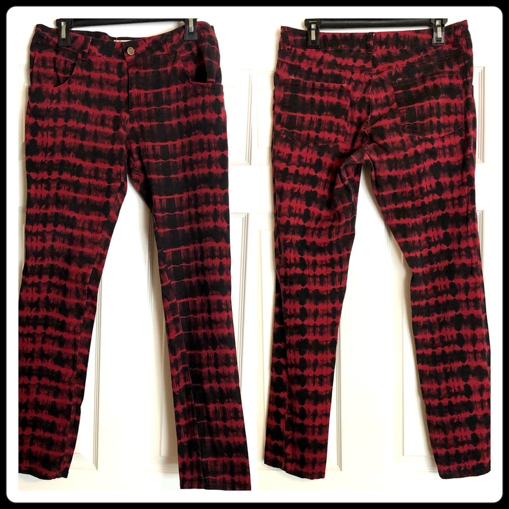 Olsenboye Red & Black Tie Dyed Skinny Jeans